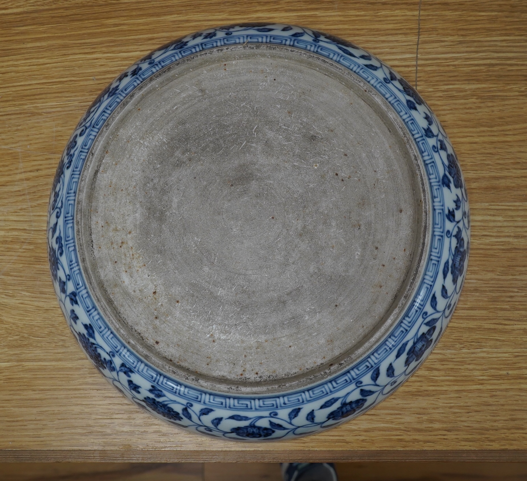A large Chinese blue and white floral bowl, 31cm in diameter. Condition - good